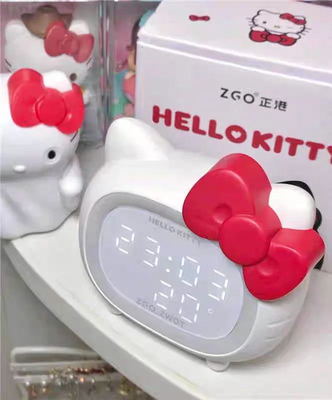 New Sanrio Hello Kitty Children Bedroom Smart Alarm Clock Bluetooth Speaker Led Night Light Girls Room Decoration Birthday Gift