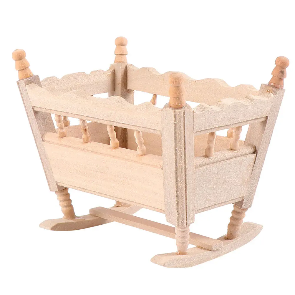 

Wood Miniature Baby Cradle Mini Furniture Mini House Accessory Decorative Ornament Micro Cradle Scene Decor