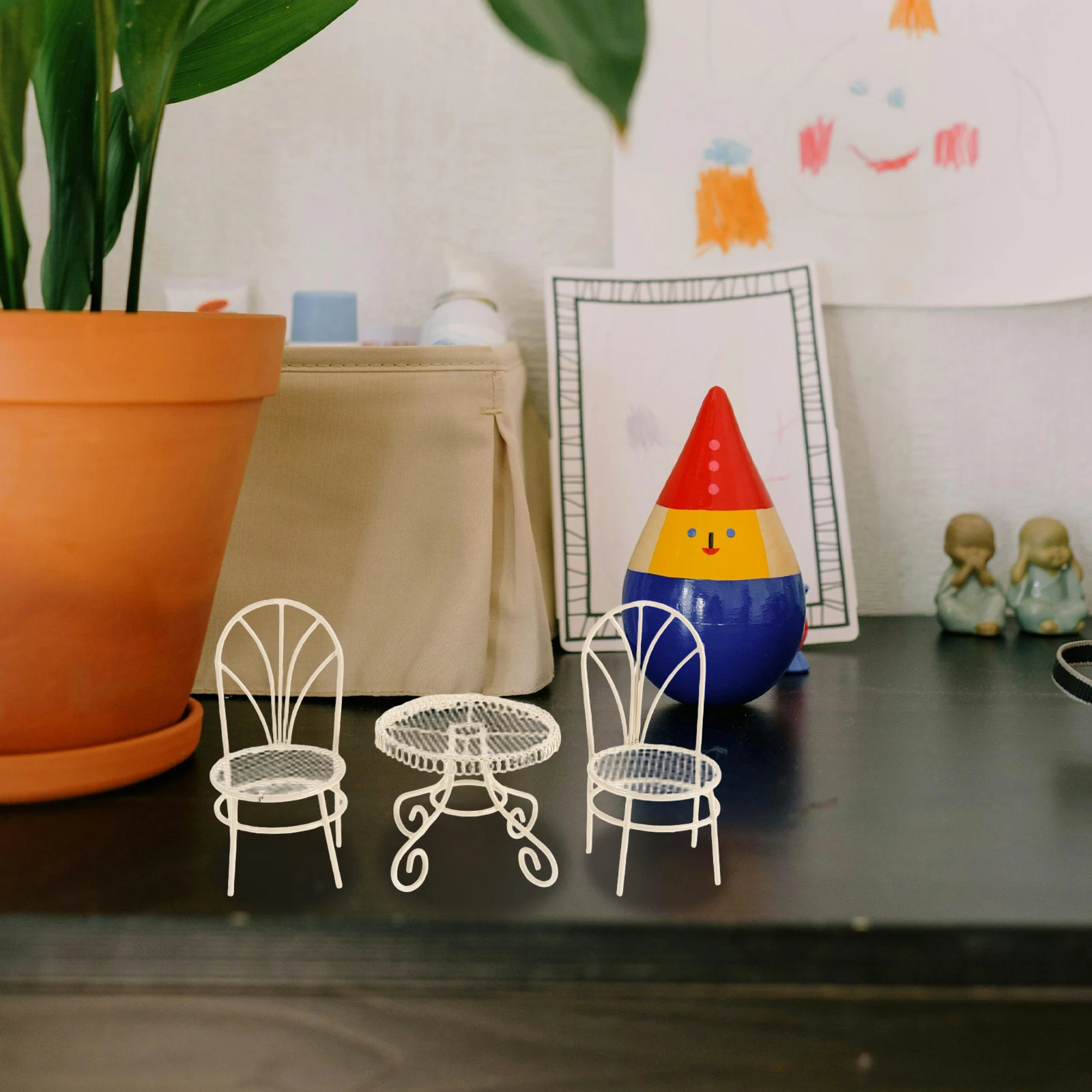 

1 set 1 Set Miniature Table Chairs Set For Dollhouse Kitchen Iron Furniture Ornament Decoration Mini Garden Accessories Simulate