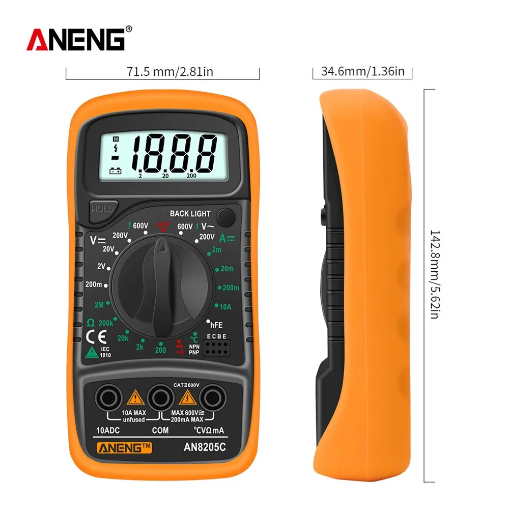 Aneng an8205c kỹ thuật số vạn năng AC/DC Ampe kế Volt Ohm multimetro Tester Meter với cặp nhiệt điện LCD đèn nền di động