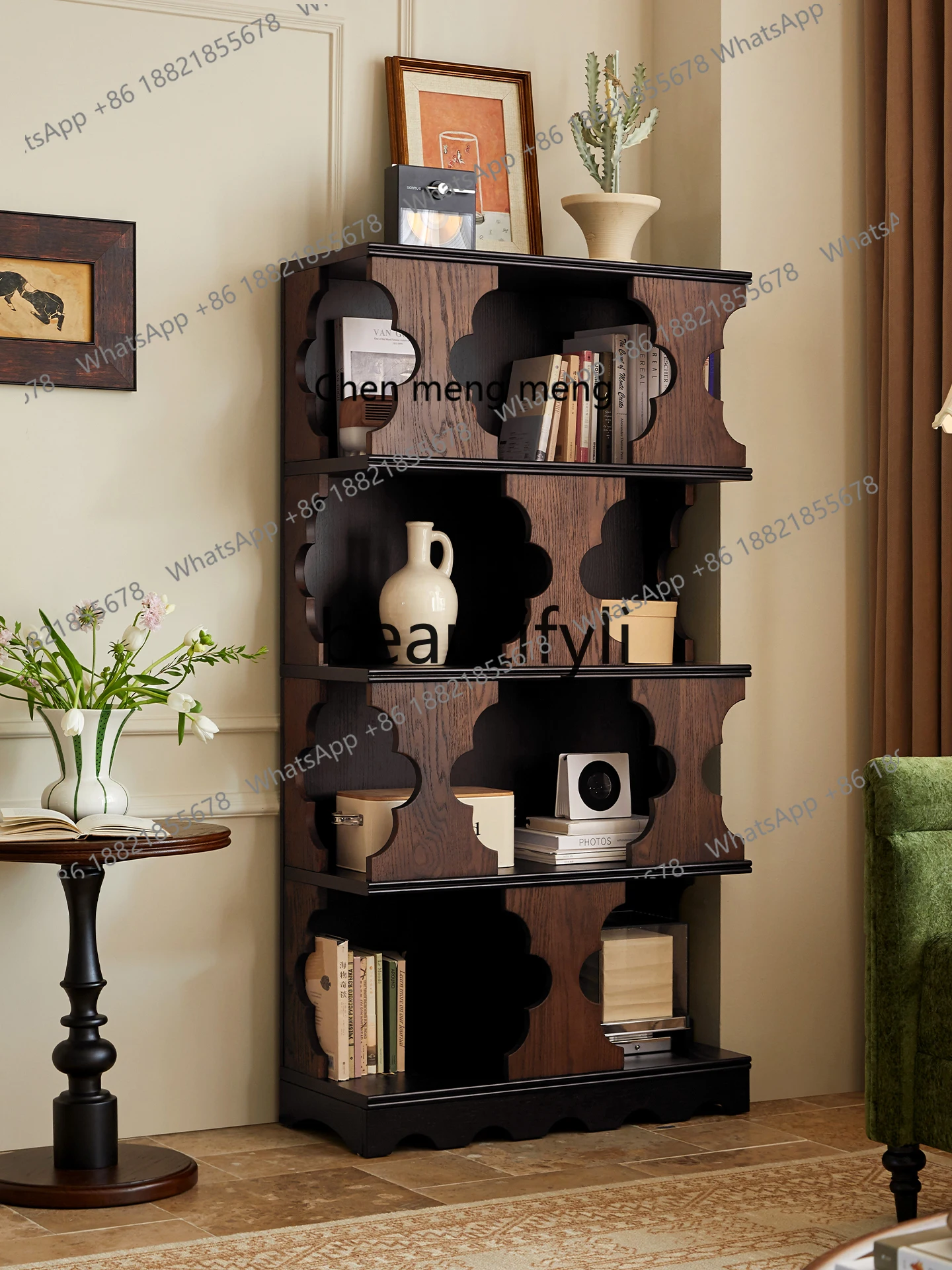 Medieval solid wood free combination cabinet living room French household half wall short bookshelf module display cabinet