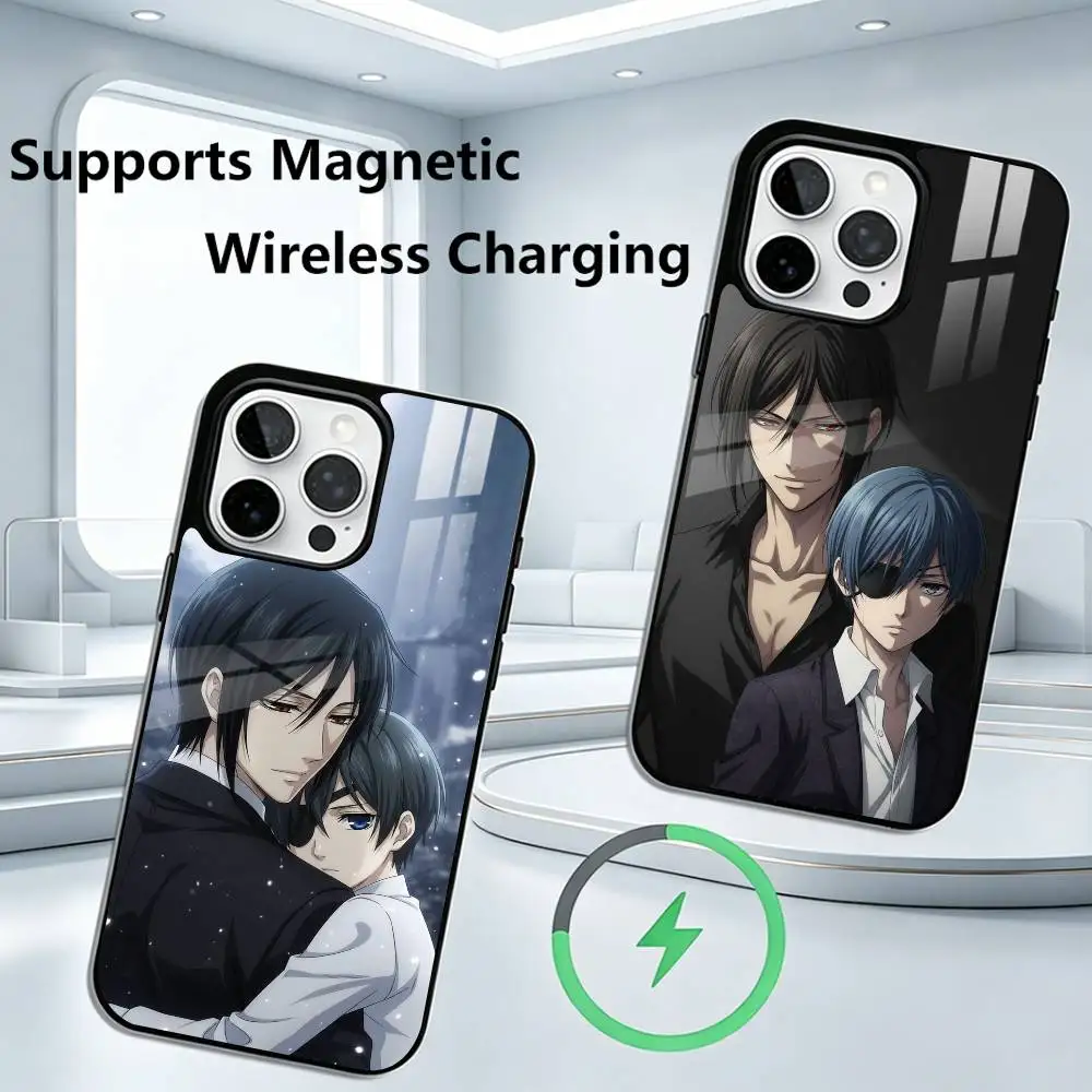 Black Butler Ciel and Sebastian  Phone Case For iPhone17,16,15,14,13,12, Allows magnetic wireless charging
