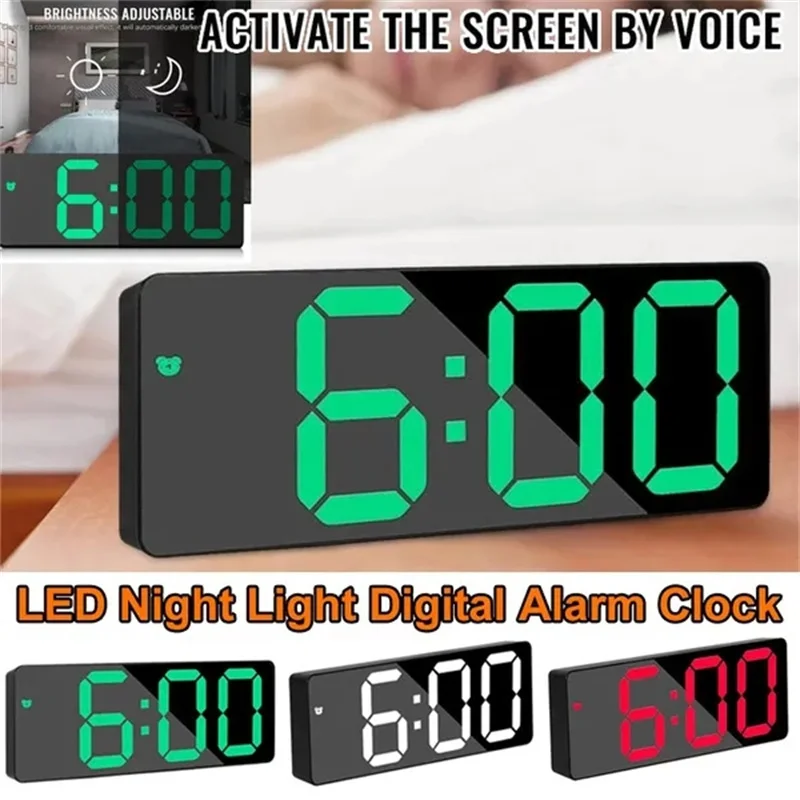 Digital Alarm Clock For Bedroom LED Electronic Adjustable Brightness Snooze Model Voice Control 12/24H Display Alarm Clocks