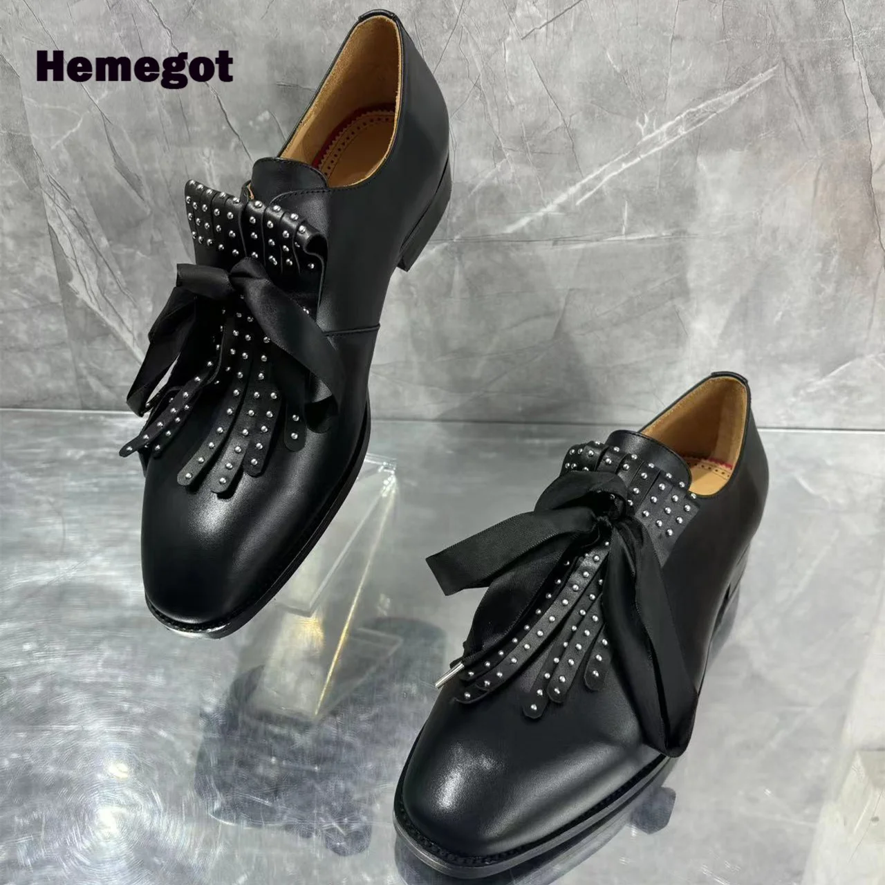 

Fringe Rivets Decoration Loafers Luxury Handmade Shoes Leisure Dress Shoes Business Office Top Quality Fashion Wedding Flats