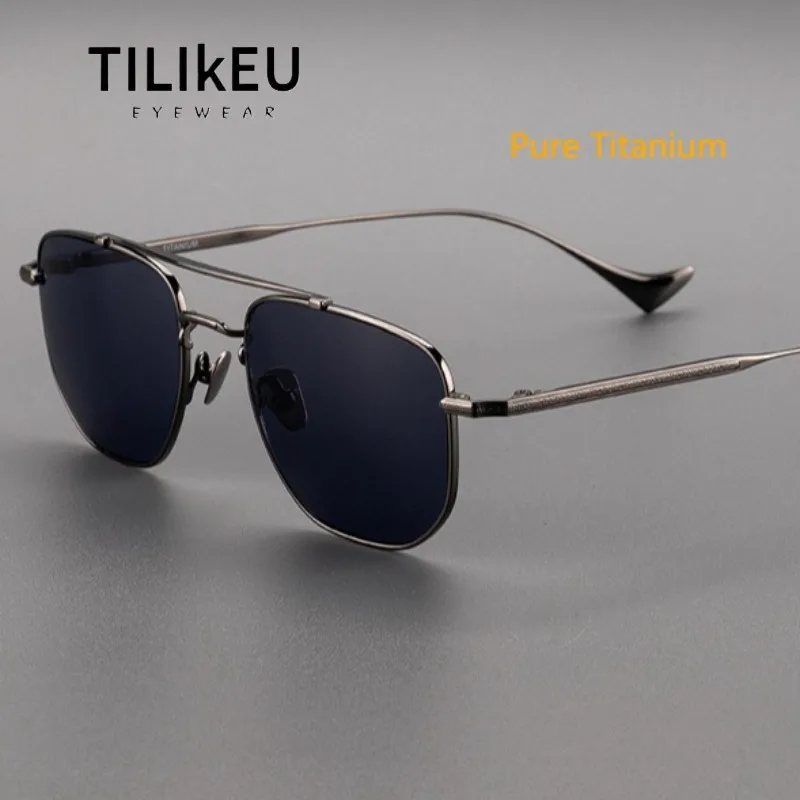 

Pure Titanium Aviator Sunglasses Men Designer Vintage Double Beam Square Shades Anti-Glare Driving Fishing Polarized Sunglasses