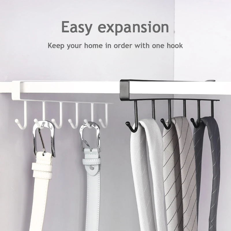 6 Hook Coffee Cup Mug Holder Black White Hooks Shelf Multifunction Kitchen Cabinet Sundries Organizer Storage Hanger