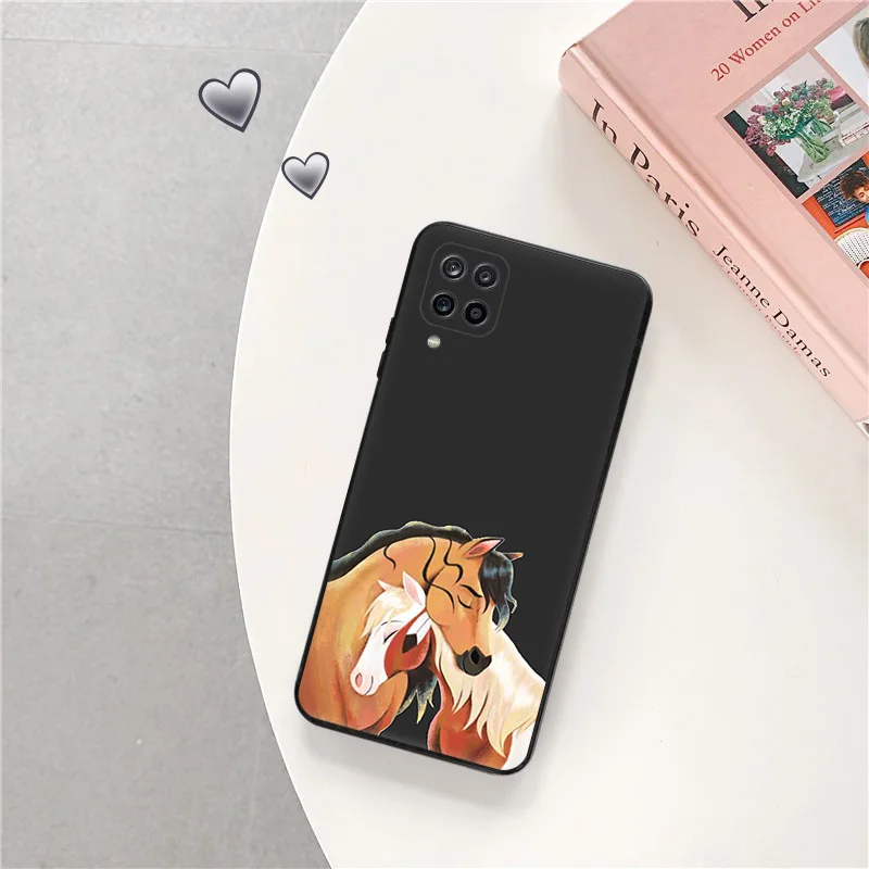 Funda de teléfono para Samsung Galaxy A31 A32 A33 A34 A51 A52 A53 A54 A71 A52S A72 A73 4G Cute Horse Racehorse Shell funda negra