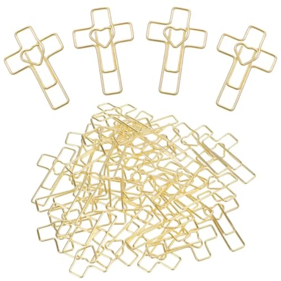 

30 Pcs Gold Heart Cross Paper Clips, Christian Bible Study Supplies Decorative Bookmarks, Journaling Accessories, Easter Egg Fi