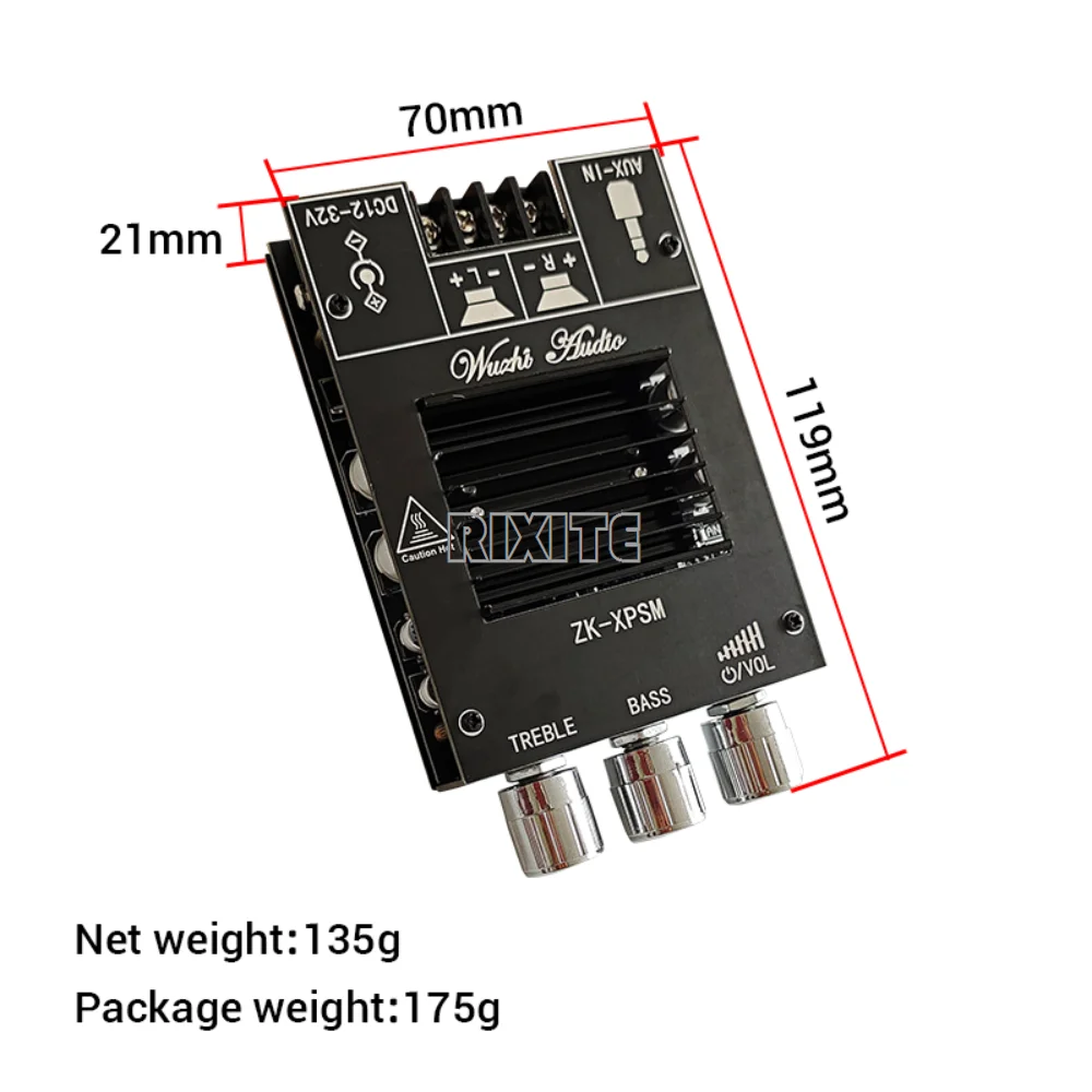 150W * 2 TDA7498E Bluetooth 5.0 Stereo regulacja tonów wysokich moc dźwięku moduł wzmacniacza podwójny kanał radiator Aux XPSM — zdjęcie produktu 4