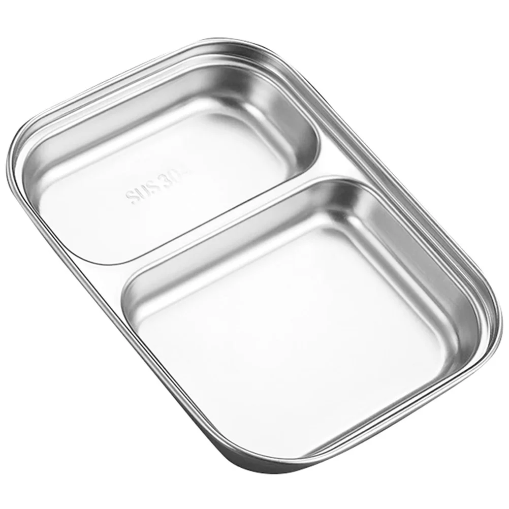 Stainless Steel Dinner Plate Divided Dipping Serving Dish Portion Diet Seasoning Sauce Tray Food Appetizer Sectioned Plates