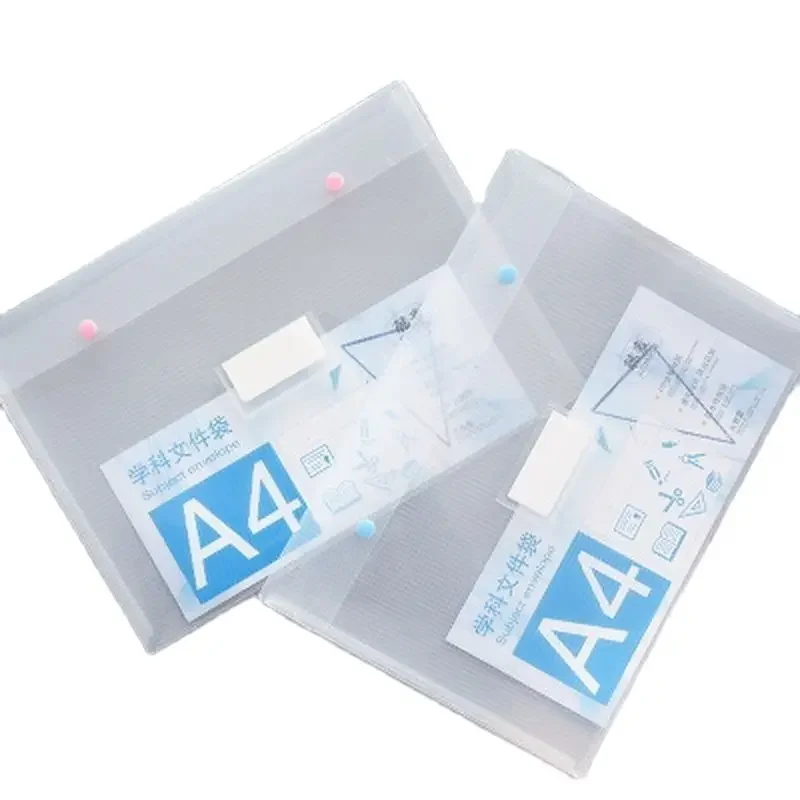 10PCS A4 Double  PP Plastic Transparent Snap Button Paper Bag for Students Stationery Test File Folder Office Accessories