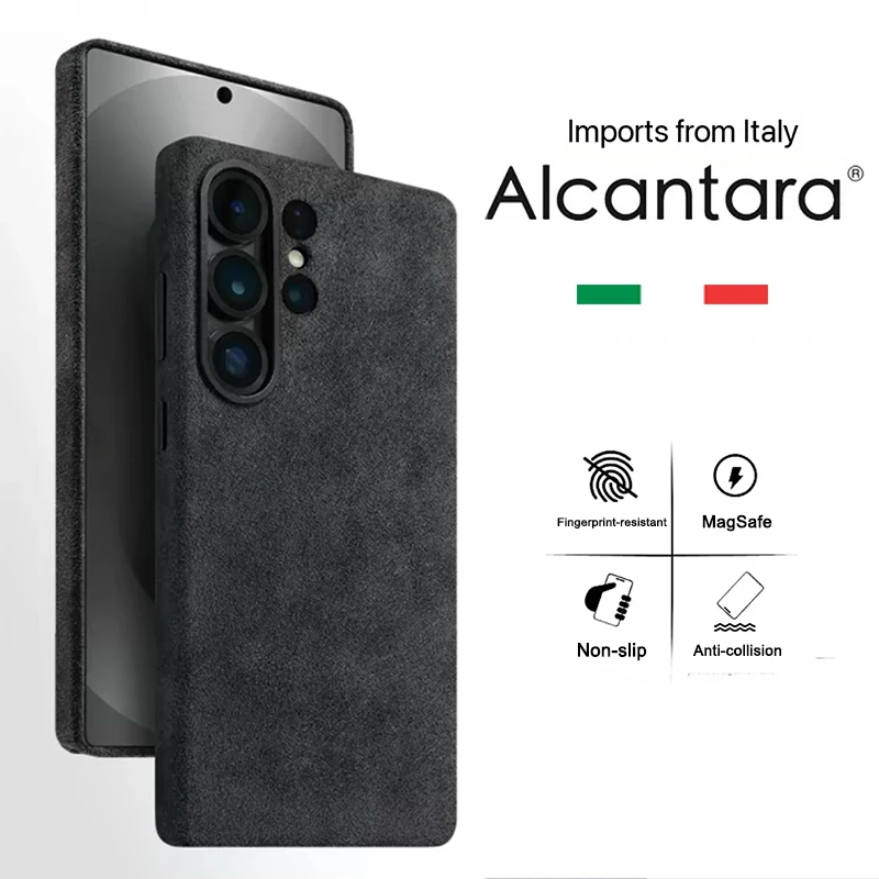 

Магнитный чехол из 100% итальянской кожи Alcantara для Samsung Galaxy S26 Ultra Plus S26+ с Magsafe, супер-роскошная задняя крышка