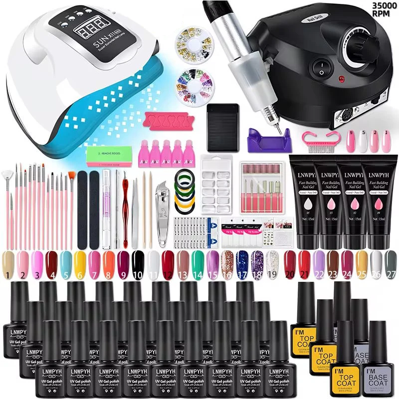 Nagellakset Acryl nagelkit Poly nagelgelset met nagellamp Nagelverlenging Glittergel UV-bouwgel Manicure gereedschapset