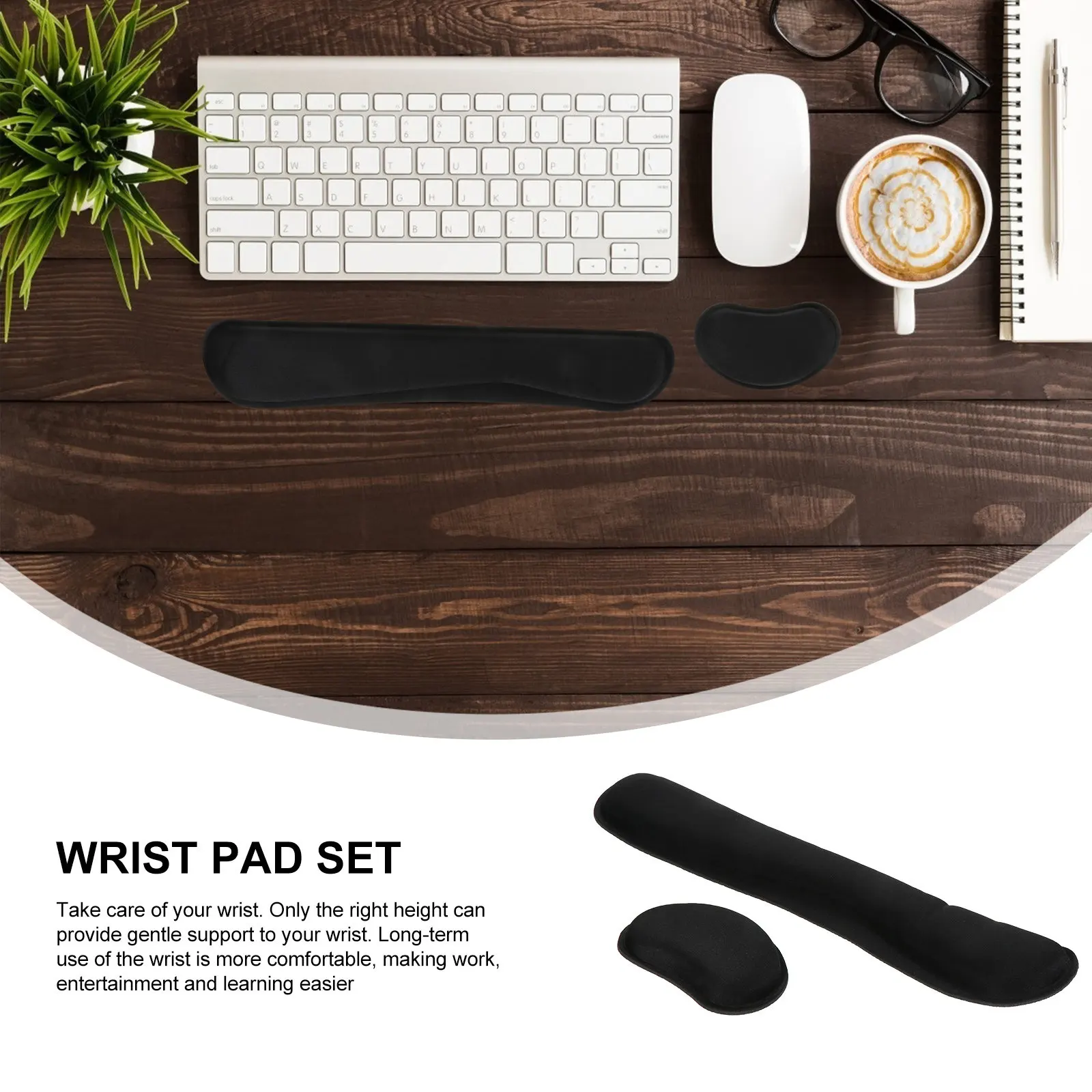 1Set Memory Foam Wrist Rest Set Keyboard Mouse Support Ergonomic Design Comfortable Padding Hand Rest Mat for Long Computer Use