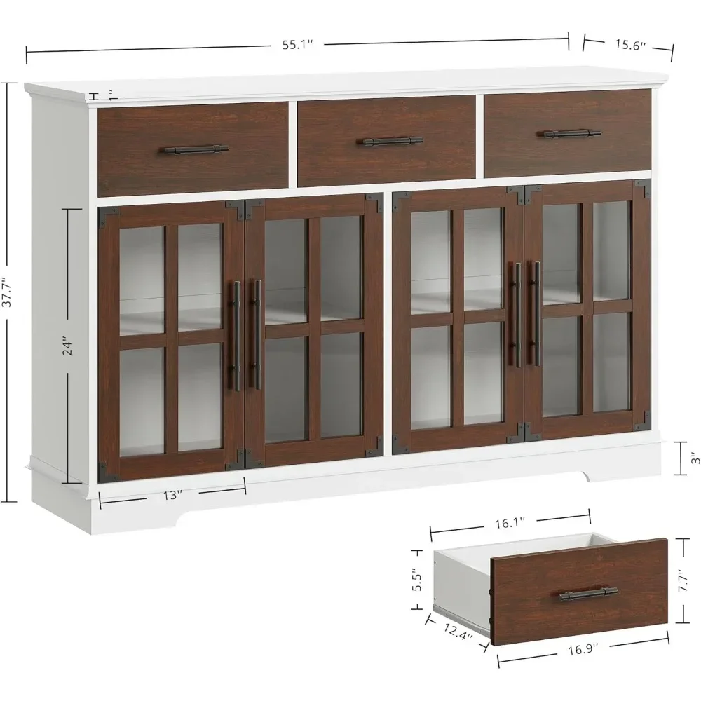 

Buffet Cabinet with Storage, 55" Large Sideboard Buffet Storage with LED Lights, Coffee Bar Wood Liquor Cabinet