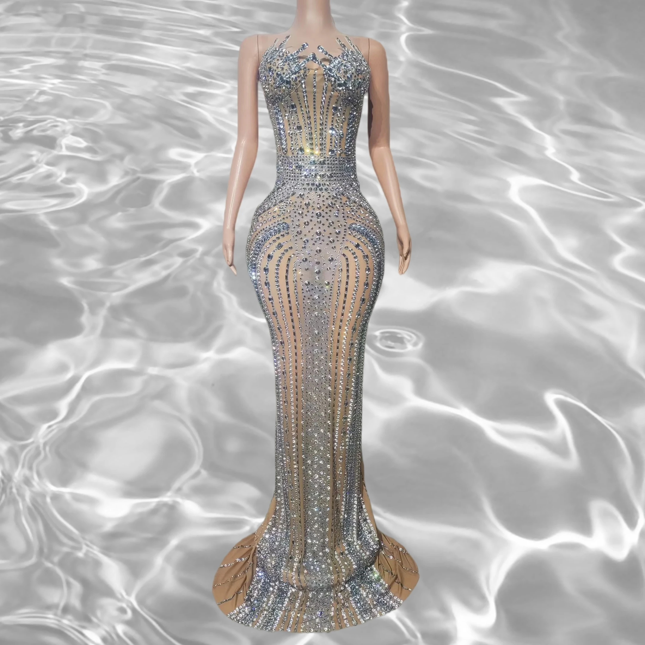 

Luxury High-end Sparkly Wedding Evening Gown Birthday Party Wear Photo Shoot Wear Sexy Women Attractive Rhinestone Dress Shanyao