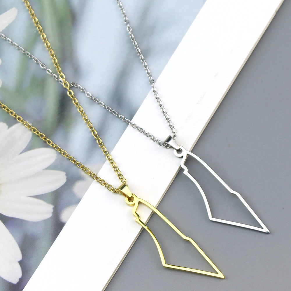 Jewish Israel Country Map Stainless Steel Gold Color Pendant Necklace For Men Women Arabic Choker Chain Amulet Jewelry Gift image 3