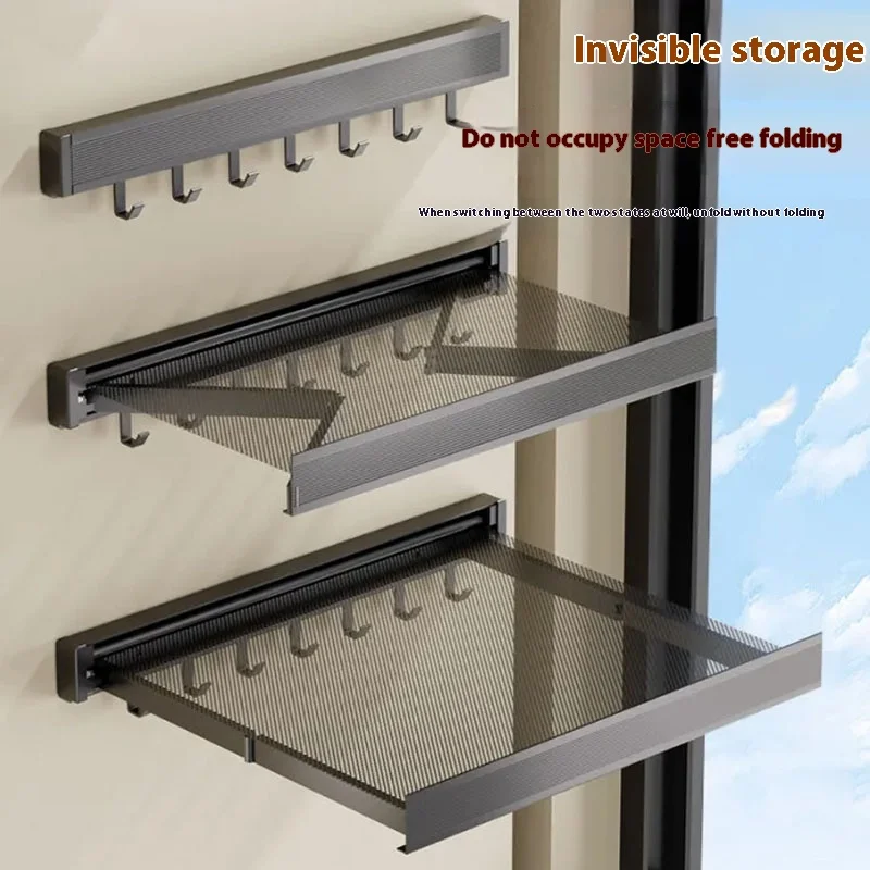 

No Drill- Shelf Foldable Wall Shelves Holder Organizer Retractable Laundry Drying Storage Racks Gap Shelf For Bathroom Balcony