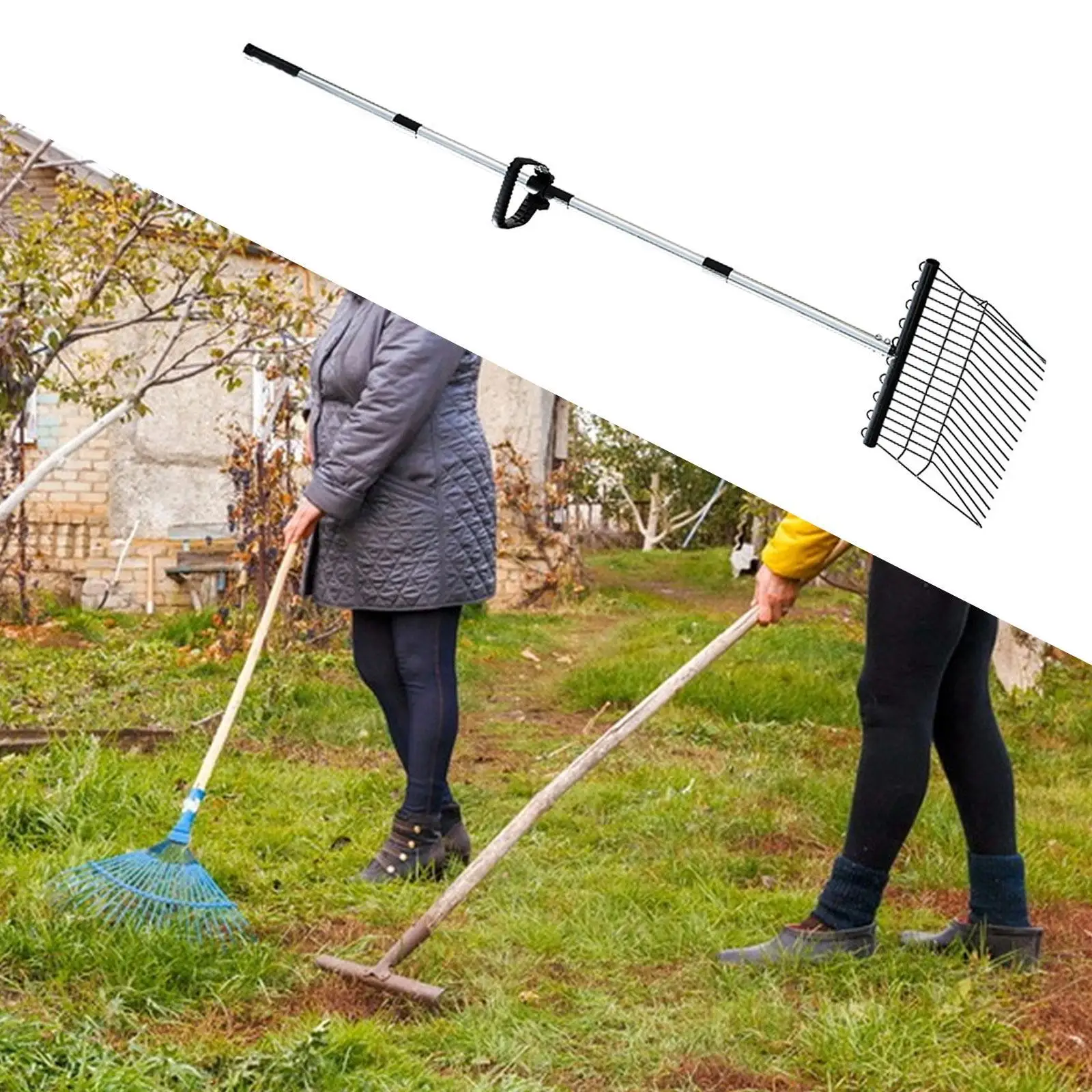 Garden Leaves Rake Lightweight Portable Good Helper Sturdy Adjustable Handle