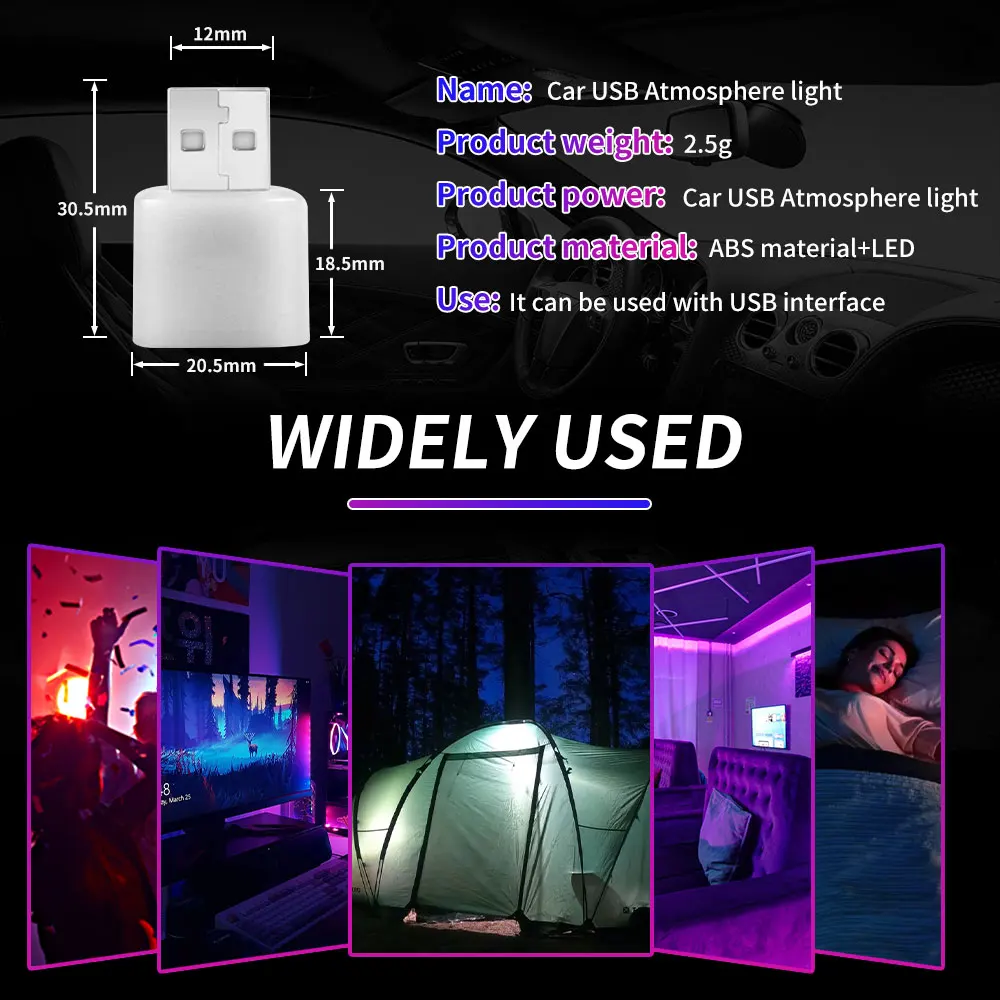 Car Mini Light USB Plug LED Atmosphere Lights Car Decorative Lamp Emergency Lighting PC Mobile Power Auto Interior Nightlight