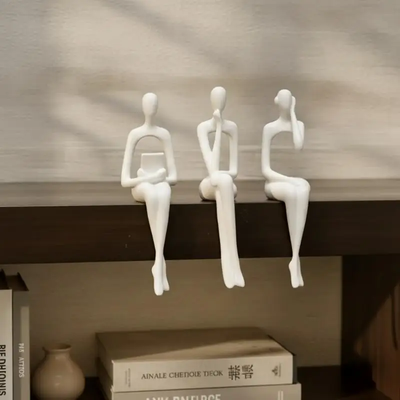 3Pcs 3D Printed Minimalist Thinking Human Sculpture Abstract Edge Sitter for Office Shelf Art Decor