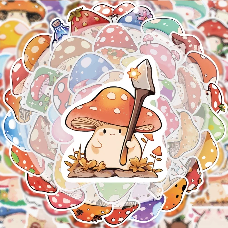 50 Colorful Mushroom Stickers, Vibrant Sticker Decals, Suitable for Decorating Water Bottles, Laptops, Cell Phones, Suitcases, Skateboards, Guitars, Gift Boxes, Party Decorations