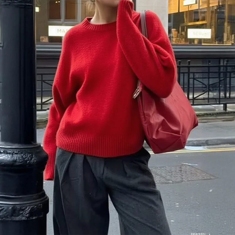 سترة عصرية بسيطة برقبة دائرية وأكمام طويلة ملابس نسائية صوفية لخريف وشتاء 2025 #3