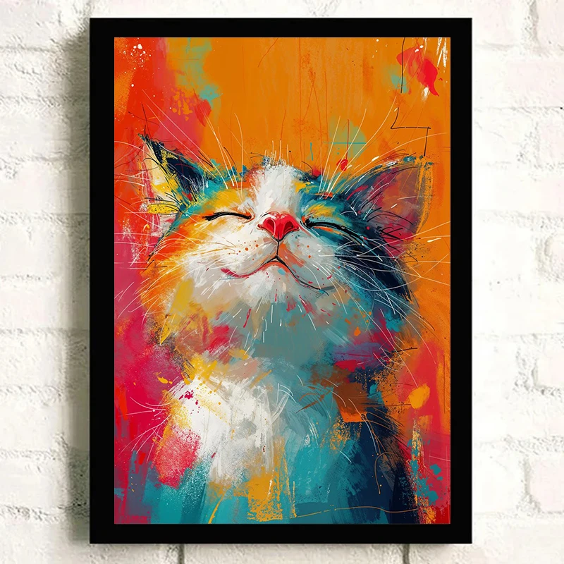Cuddly Companions Poster Ink Splatter Kitten Blissful Cat Whiskers Canvas printing Home Wall art decoration hanging paintings