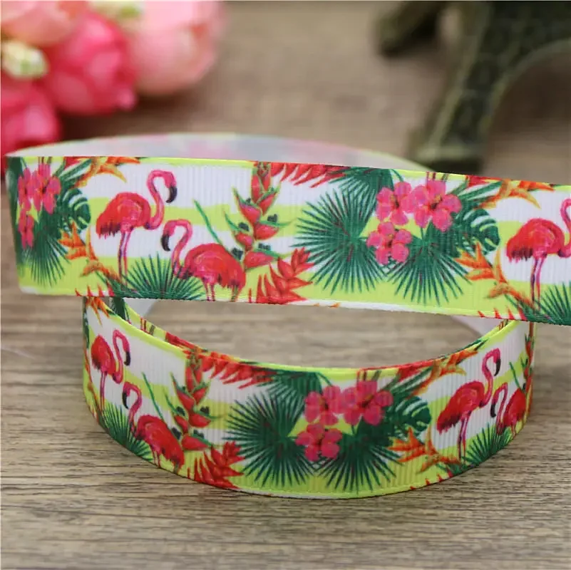 DHK 7/8 ''5 ياردة فلامنغو مطبوعة Grosgrain الشريط ملحق قوس الشعر أغطية الرأس الديكور بالجملة OEM لتقوم بها بنفسك C1507
