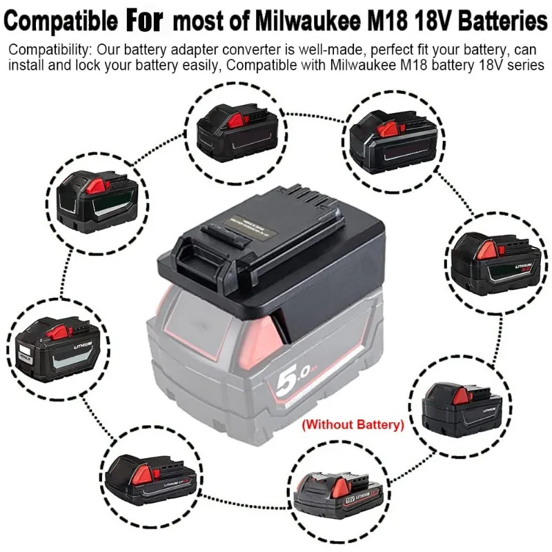 To Work for Black&Decker/Porter-Cable/Stanley 20V Tools MIL18BPS Power Tool Battery Adapter for Milwaukee 18V Li-ion Batteries