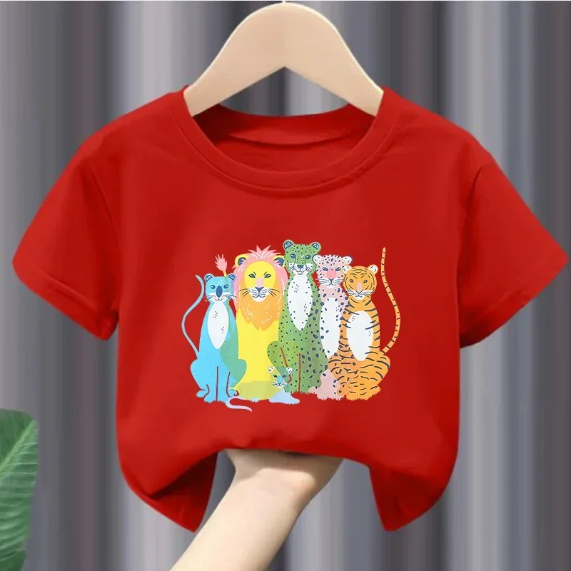 Boys and Girls New Tiger Lions A Variety of Animal Cartoon Printed Modal Fabric T-shirt Movement Europe and United States Trend