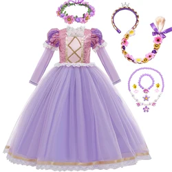 Rapunzel Halloween Princess Dress For Girls Autumn Winter Long Sleeves Cosplay Costume Magic Hair Lace Sequin Fluffy Outfits