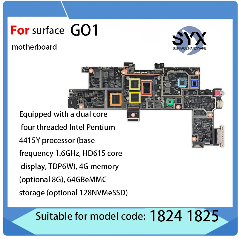 

Original motherboard For Microsoft Surface go1, laptop CPU, Pentium 4415Y processor logic board, 1824 1825 4G 8G 64SSD 128SSD