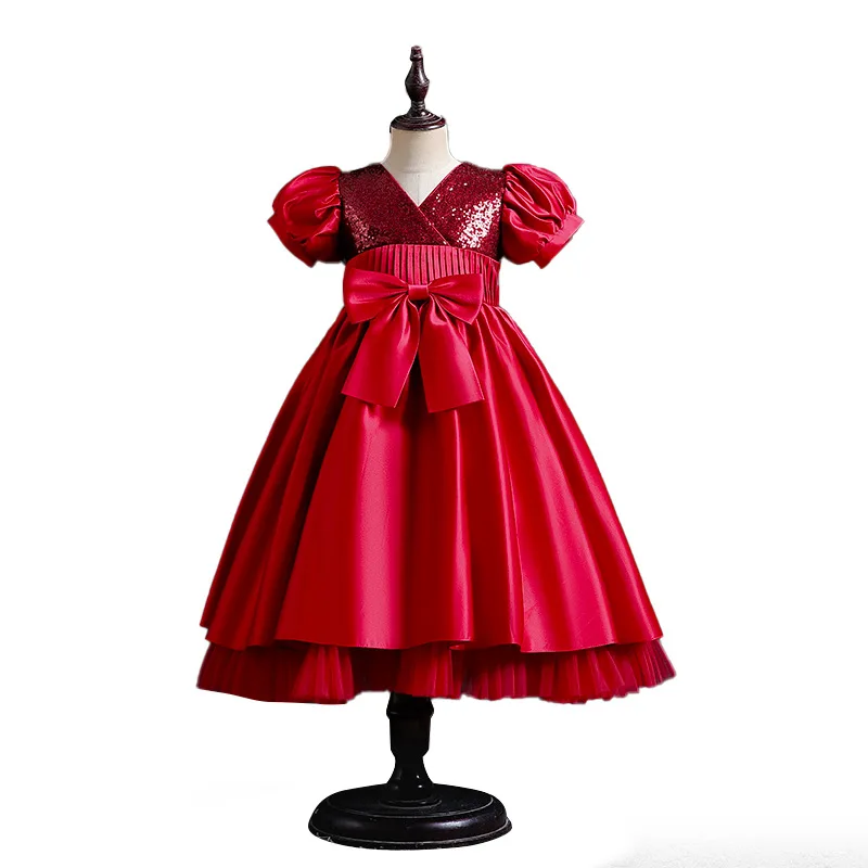 Vestidos de Boutique para niños, vestido de princesa de satén con lazo de lentejuelas para niñas, vestido de fiesta de graduación y boda, ropa nueva para niñas