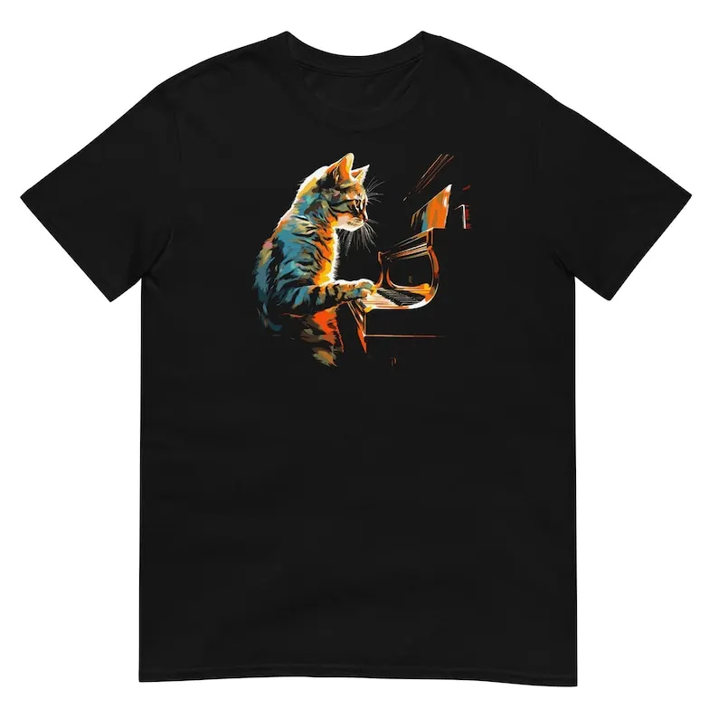 Cat Playing Piano Piano Player Tee for Cat Piano Lovers Unisex T-shirt