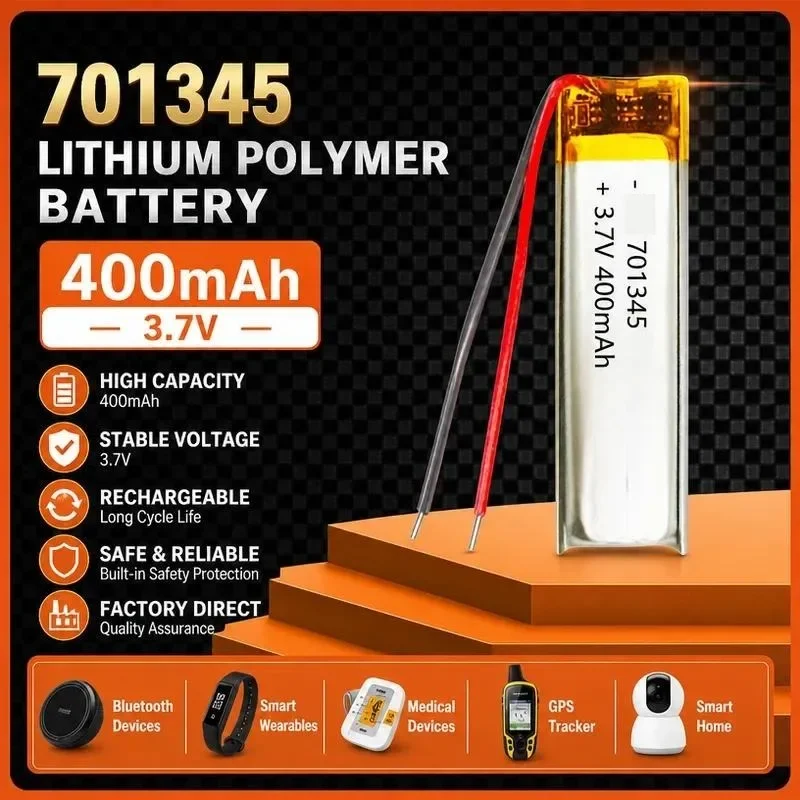 100pcs 701345 400mAh 3.7V For Polymer Lithium Battery Voice Recorder Bluetooth Headset Face Wash Instrument Rechargeable Li-ion
