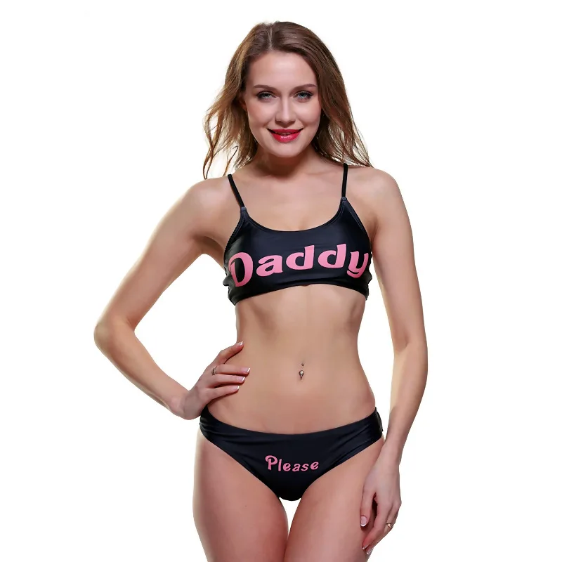 2023 Hot Sell Two Piece Swimsuit with COME HERE DADDY PLEASE Letter Print Cute Womens Bikini Set Girls Bathing Suit Beach Wear