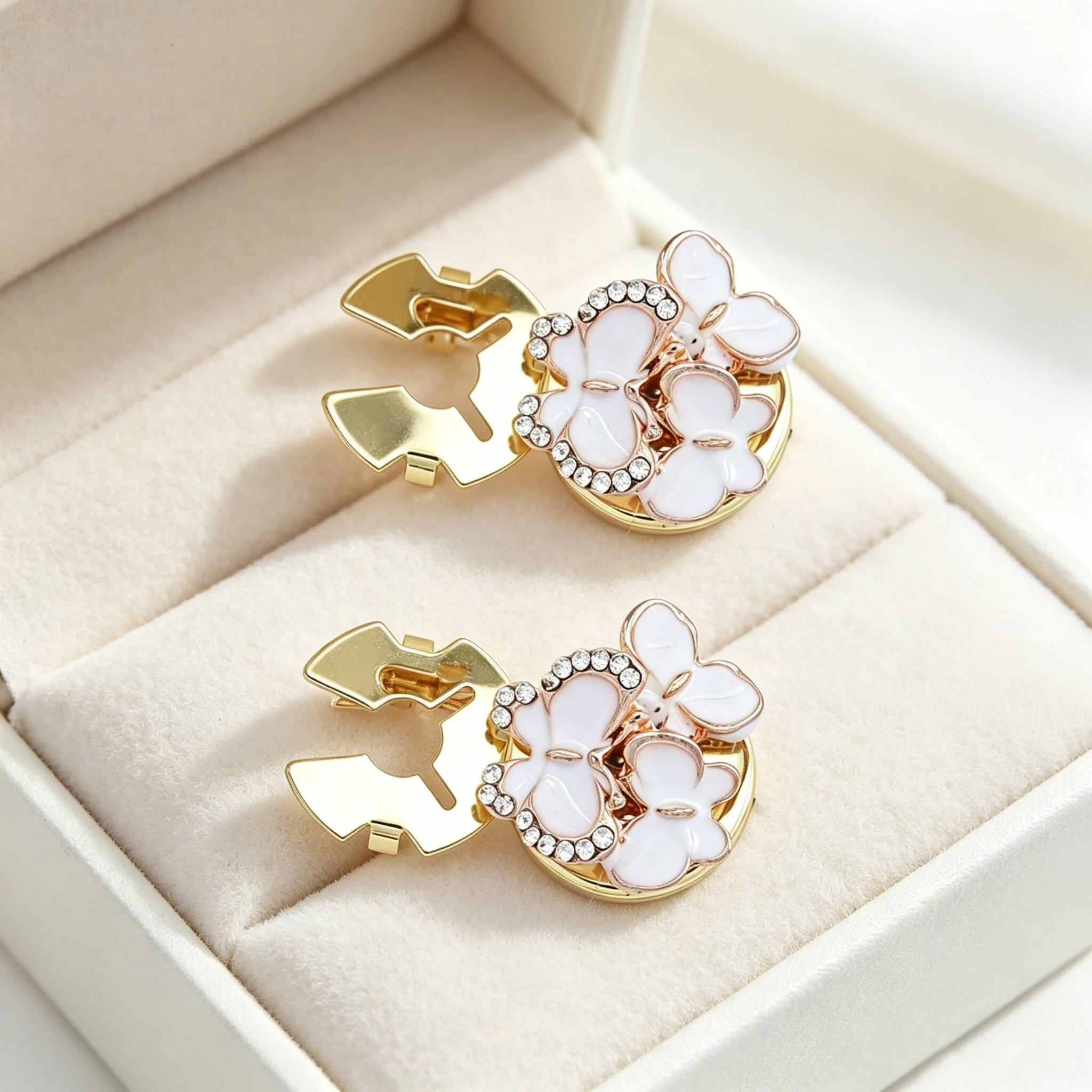 1/2PCS Rhinestone FlowerButterfly Cufflinks for Women Elegant Shirt Dress Decorative Button Covers Temperament Accessories