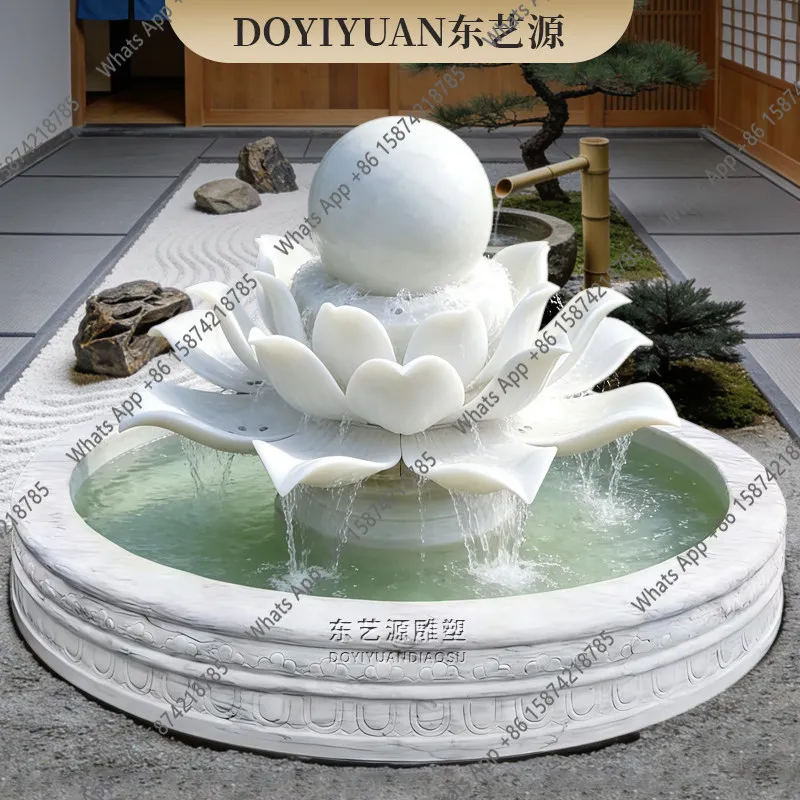 Garden running water fountain white marble lotus   ball European gold hemp lotus water spray sculpture rockery water feature