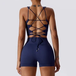 Fitness Yoga Set Gym Shorts Women Back Strap Sports Bras Seamless Sportswear Tracksuit Two Pieces Suits Workout Outfits Clothing