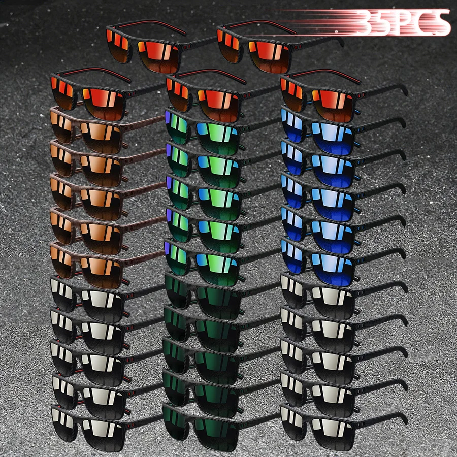 

35PCS Vintage Square Unisex Sunglasses Colorful Stripe Check Fashion Designer Eyewear for Outdoor Driving Fishing Holiday Travel