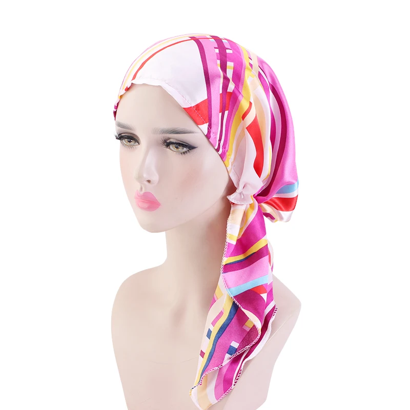 Muslim Women Inner Hijabs Cap cancer chemo flower print hat Customized turban Pre-Tied Headwear Bandana Tichel for Ladies Turban