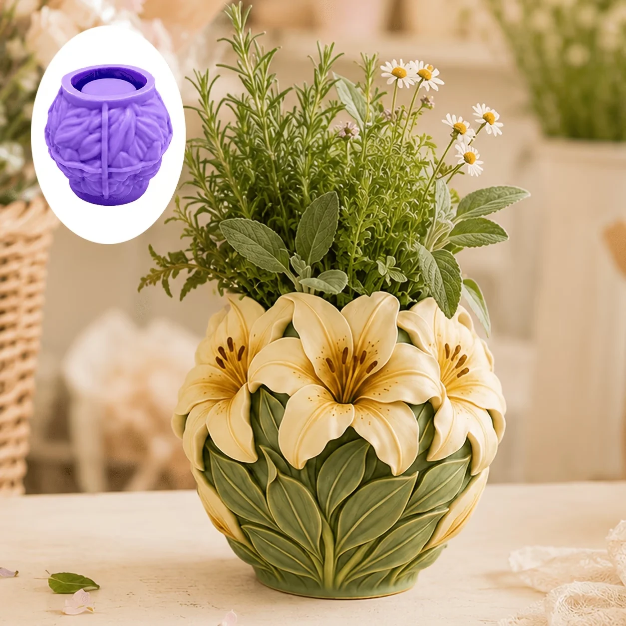 Silicone molds for petal-shaped flower pots, meticulously replicating the texture of flower petals, easy to demold. Perfect for