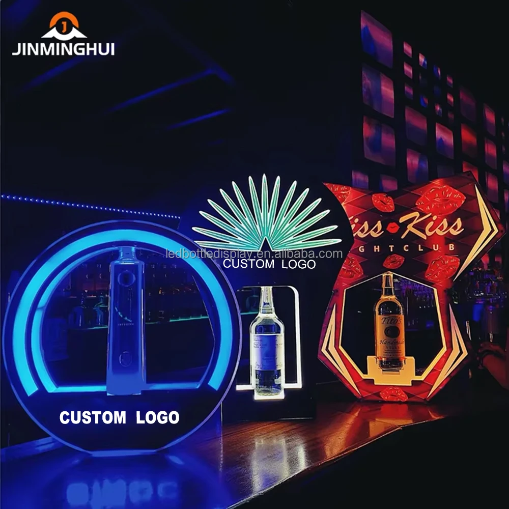 RTS Wholesale Custom Acrylic Metal LED Foldable Bottle Presenter Light-Up Display for Advertising in Bars and Nightclubs