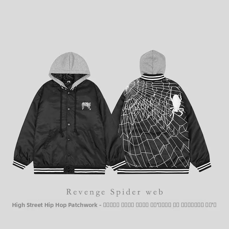 

Thiened Spider Web Embroidery Baseball Jaet Hoodie Street Sle Hip Hop Cotton Jaet Youth Casual Faion Winter Coat