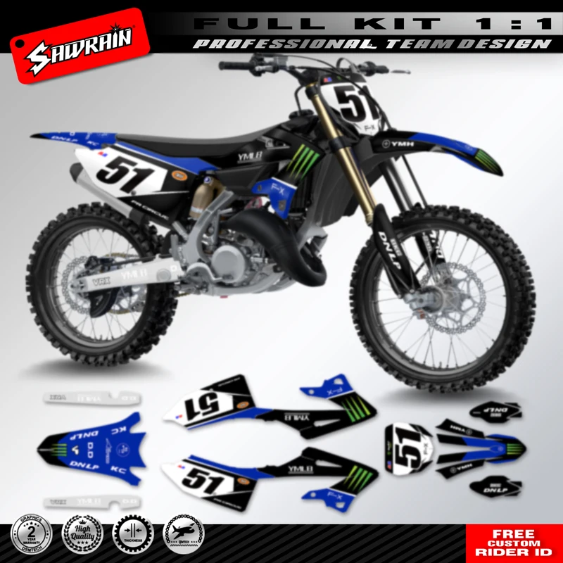 Sawrain Motorcycle Sticker Custom Team Graphics Backgrounds Decals Kit For YAMAHA YZ 125 250X 2022 2023 2024 Blue Black