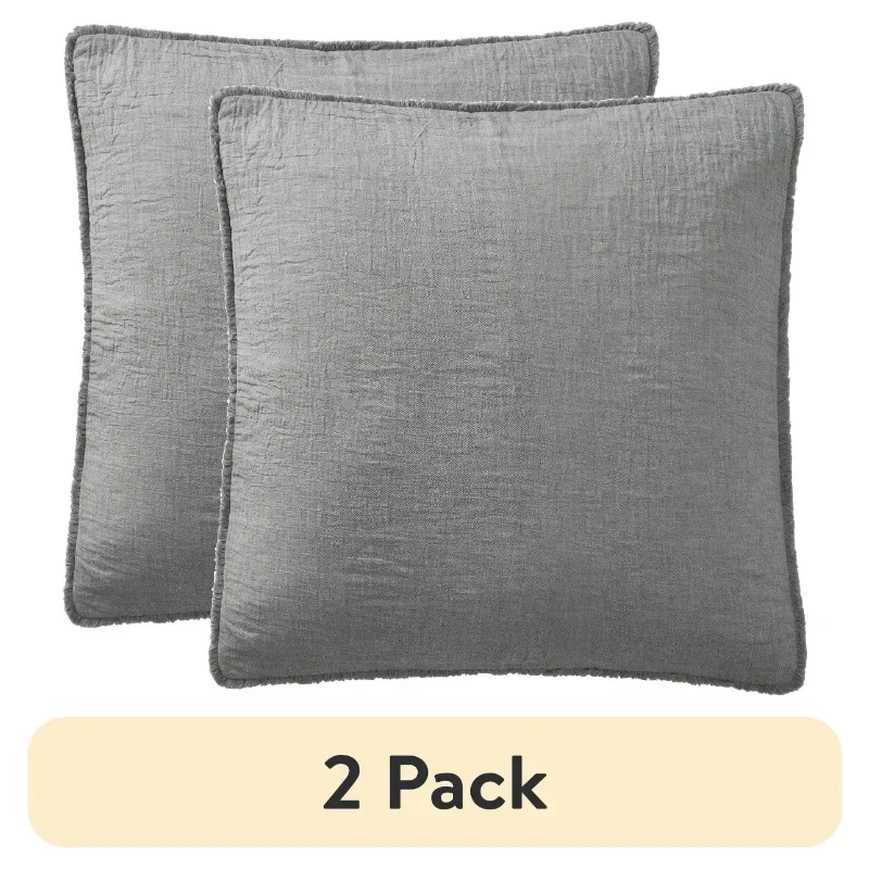 

(2 pack)New Upgrade.22" x 22" Grey Oversized Cotton Gauze Fringe Pillow,free shippment