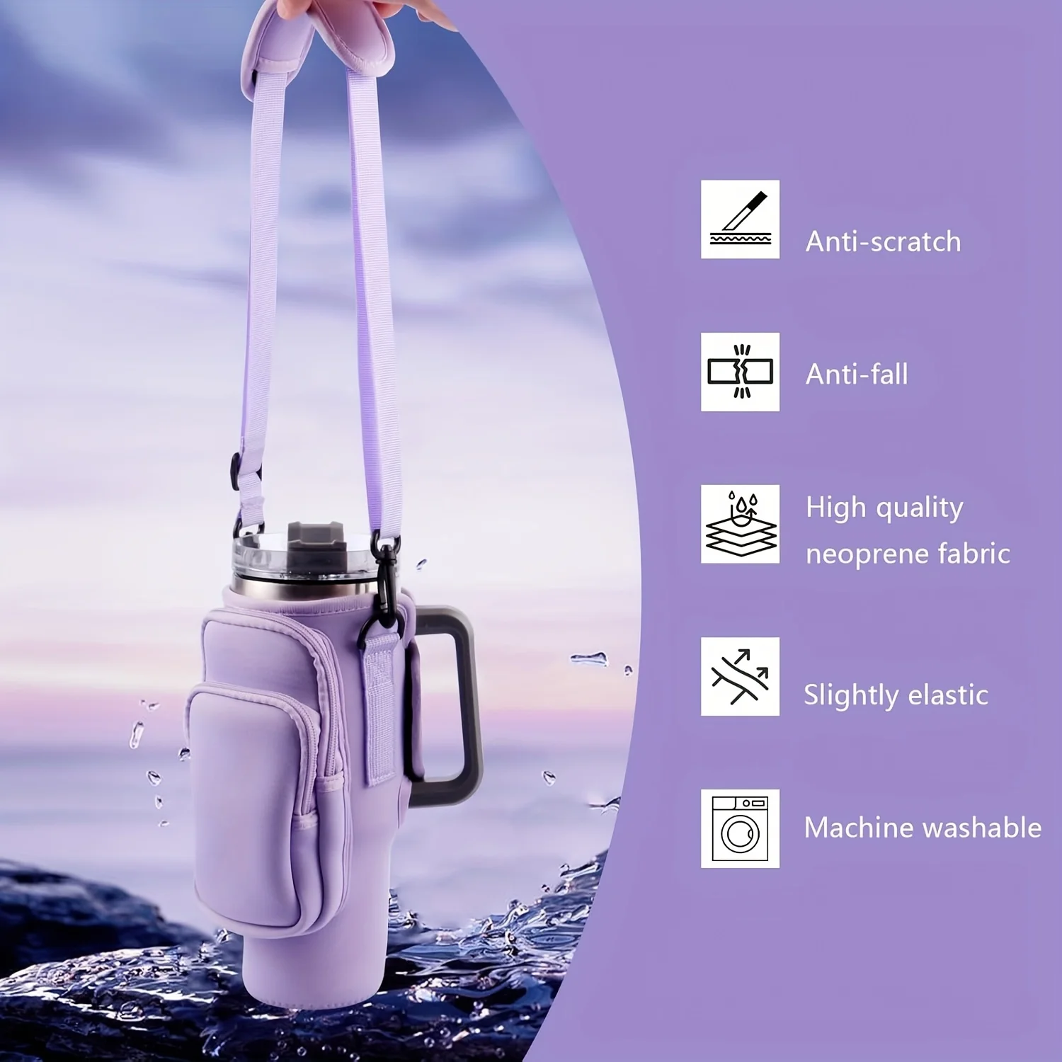 حقيبة تخزين زجاجات المياه مع جيب للهاتف، مناسبة لأكواب الفولاذ المقاوم للصدأ 40/30 أونصة.