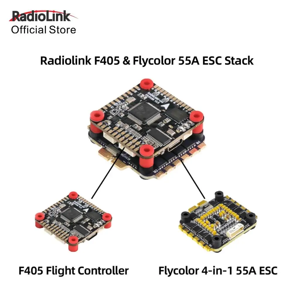 Radiolink F405 Flight Controller for 5/7 Inch FPV Drones 6Ch Supports Multiple Open-Source Firmwares Solder-Free Installation