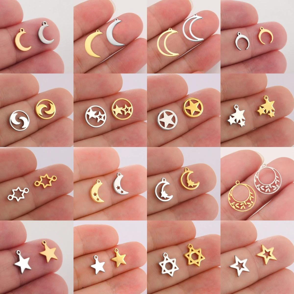 

LIKGREAT 5pcs Moon Pentagram Star Charms Stainless Steel Fashion Mini Pendant for Bracelet DIY Jewelry Making Wholesale
